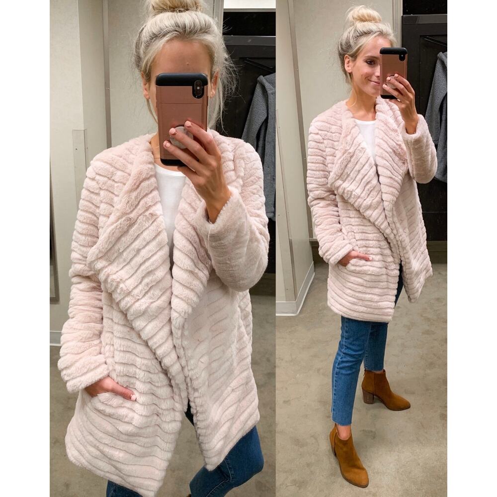 BB Dakota Faux Fur Drape Jacket Pink Taupe Size XXL